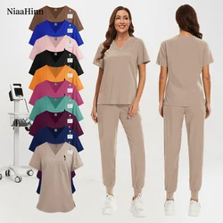 Multicolor Pet Clinic Doctor Scrub Suit Women Medical Surgery Workwear Scrub Set Uniform Short Sleeve Tops+Pants Nursing Uniform