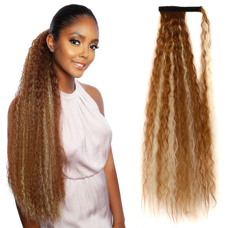 

34inch 85cm Long Synthetic Curly Ponytail Hairpiece for Women Wrap Around Fake Clip in Hair Extensions Ombre Brown Pony Tail