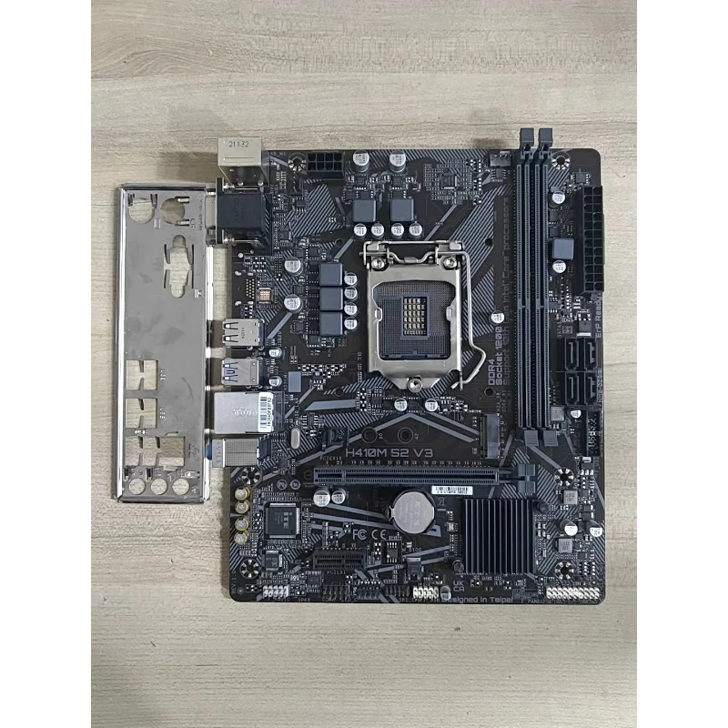 

Used for GIGABYTE H410M S2 V3 LGA 1200 Motherboard 10th Gen CPU DDR4 RAM M.2 Slot Full Ports Used Board With Original I/O Shield