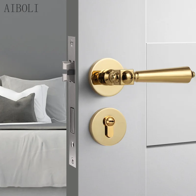 

Golden Split Lock Indoor Magnetic Mute Wooden Door Lock Set Universal Door Handle Bedroom Door Lock