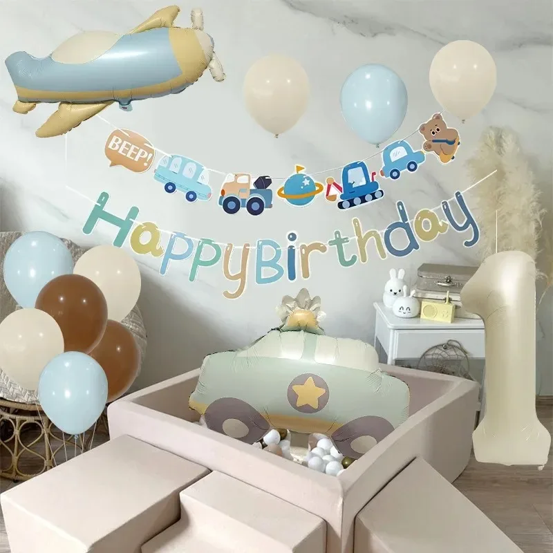 Polizeiautos, Flugzeuge, Luftballons, Creme-Zahlenballons, Geburtstagsparty-Dekoration für Jungen, Mädchen, Erwachsene, Festival, Abschlussfeier-Dekoration