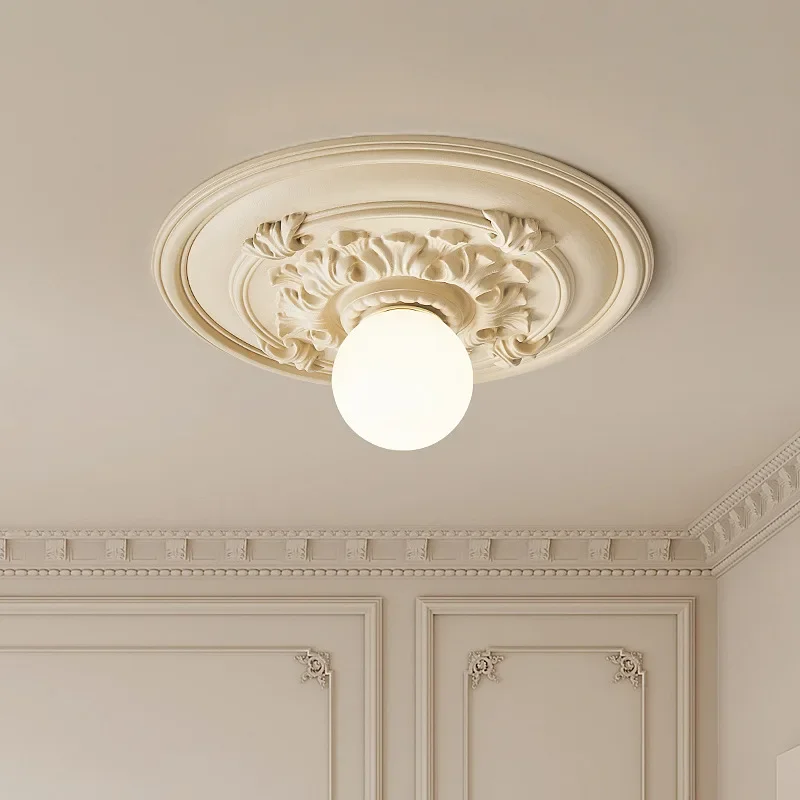 

SANDYHA French Retro Ceiling Lights Relief Design Corridor LED Lamp for Living Room Bedroom Decoration Home Glass Ball Lampshade