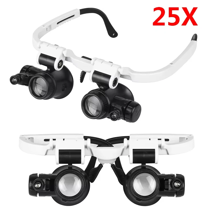 8X 15X 23X Magnifying Lens Mirror loupe Repair Tool LED Headband  Glasses Magnifier Craft Reading Magnifying Glass With Light