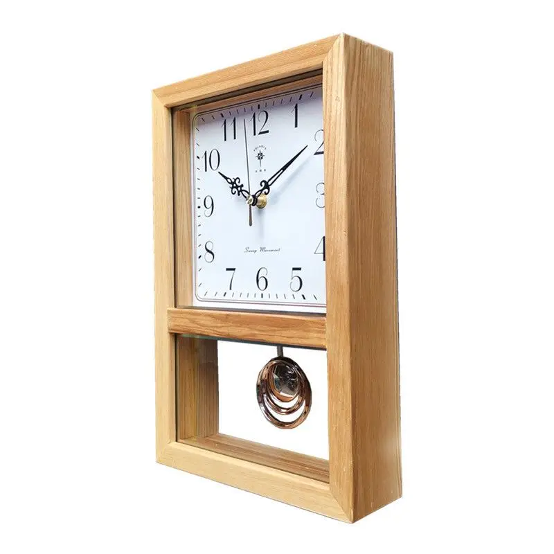 Silent Table Pendulum Clock Wooden Retro Aesthetic Desk Clock Elegant Simple Watch Interior Room Desktop Decoration Ornaments
