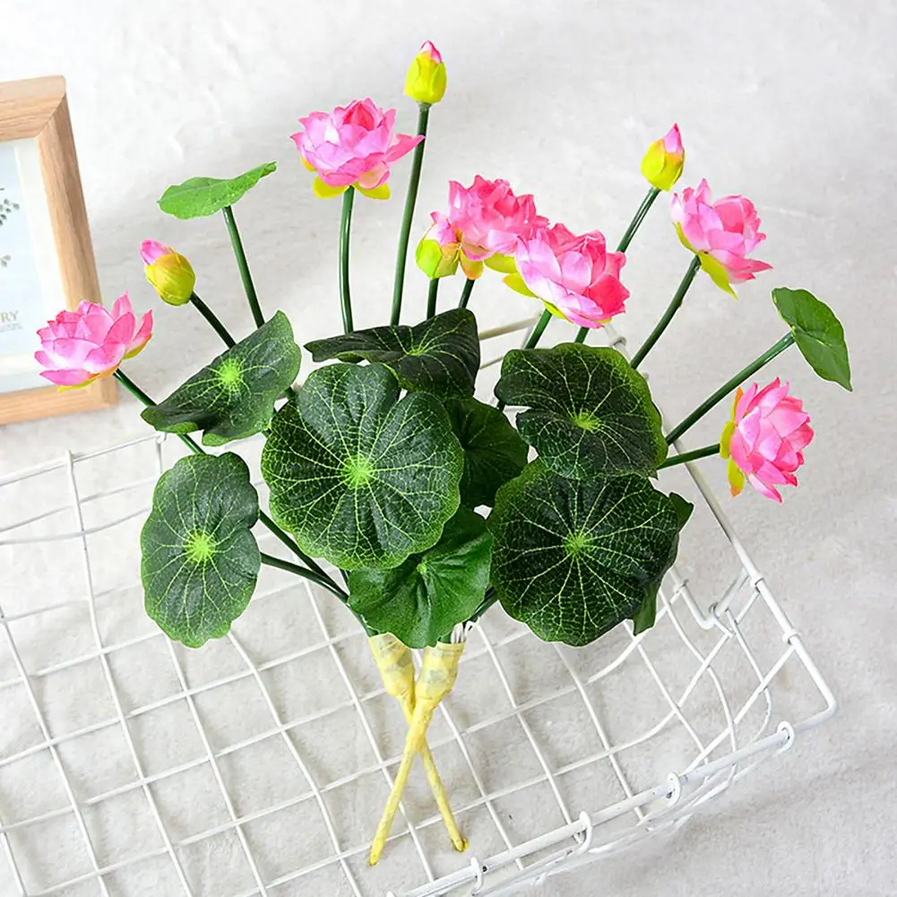 

Fake Lotus With Green Leaf Stem Realistic Fake Flower Family Desk Fake Flower Branch Decoration