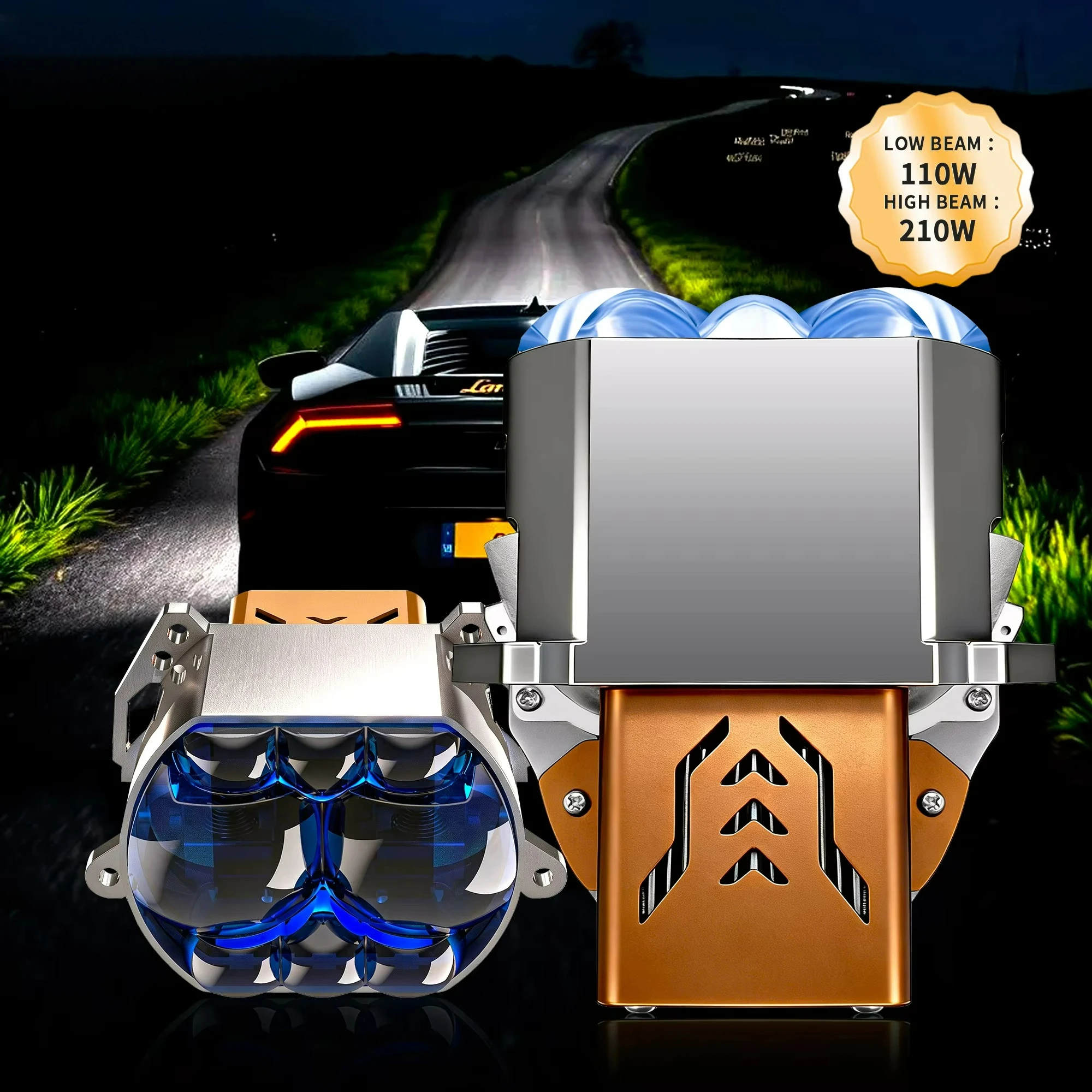 New product launch: car bulb, eight laser 3-inch dual LED projector lenses, 8-lens 210W 26000LM, 6000K high-brightness low