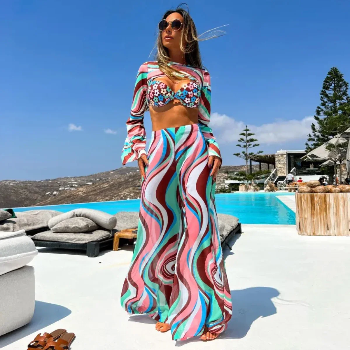 2024 New Sexy Bikini Pantdress Swimwear Cover Up Beach Dress Women Summer Ladies Crossover Bikini Dress Strój kąpielowy Strój plażowy