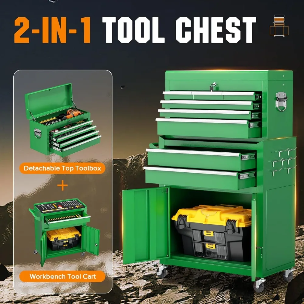 Сверхмощный комбинированный ящик для инструментов с 8 ящиками - запираемый стальной гаражный ящик для инструментов на колесах с черной подкладкой