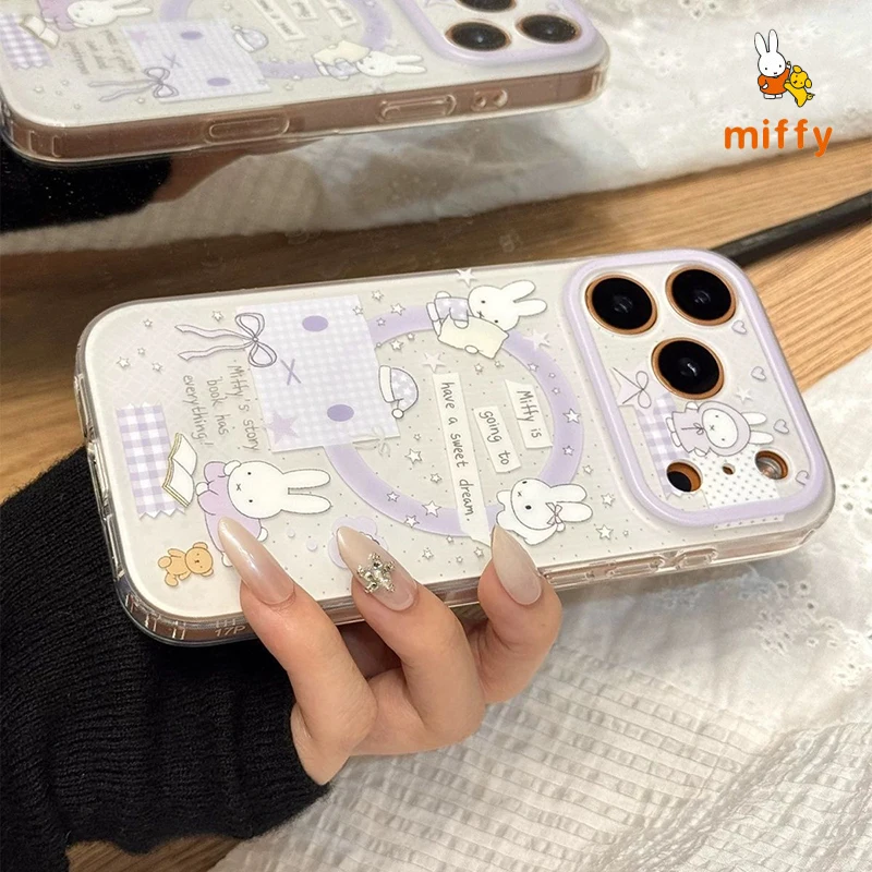 Kawaii Miffy الهاتف قذيفة مناسبة آيفون 17 16 15 14 الإبداعية حقيبة كروسبودي أرنب حامل مغناطيسي مكافحة قطرة جراب هاتف هدية #2