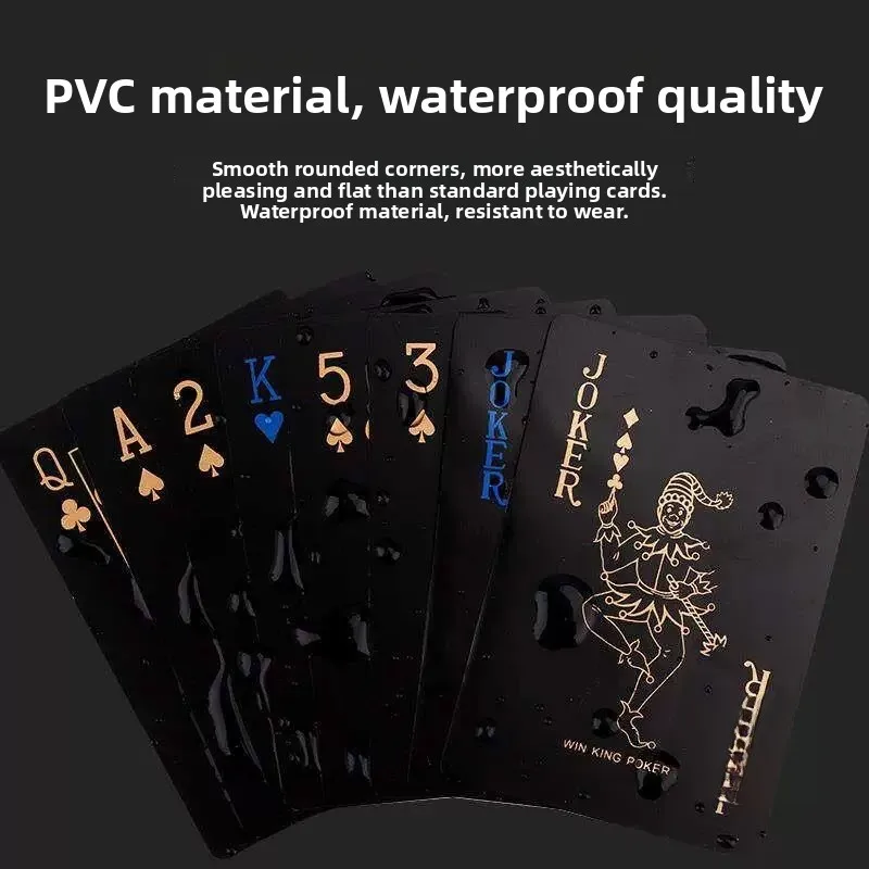 防水pvcマジックポーカーカード、洗える高級感あふれるクリエイティブな黒の破損防止プレイングカード、ゲーム愛好家向け