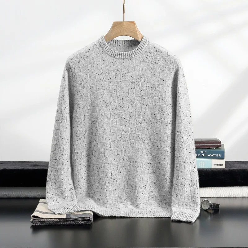 

Heavy Seven-Pin Thickened NEPs Yarn Cashmere Sweater Autumn and Winter New round Neck Men's Plaid Brocade Sweater