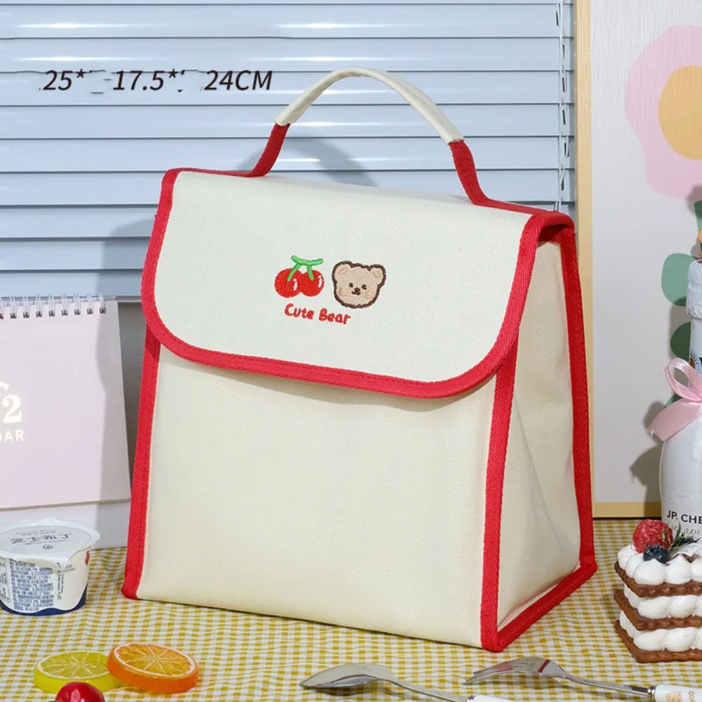 Cute Lunch Bag Large Capacity Canvas Anti-cooling Handbag Aluminum Foil Insulated Food Box Office Worker Portable Lunch Box Bag