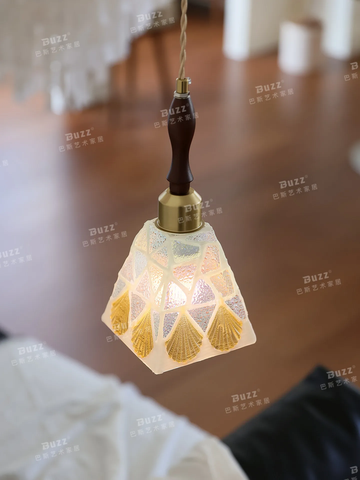 Baroque style bedside pendant light medieval cream style colored glass bedroom entrance decoration hanging line light