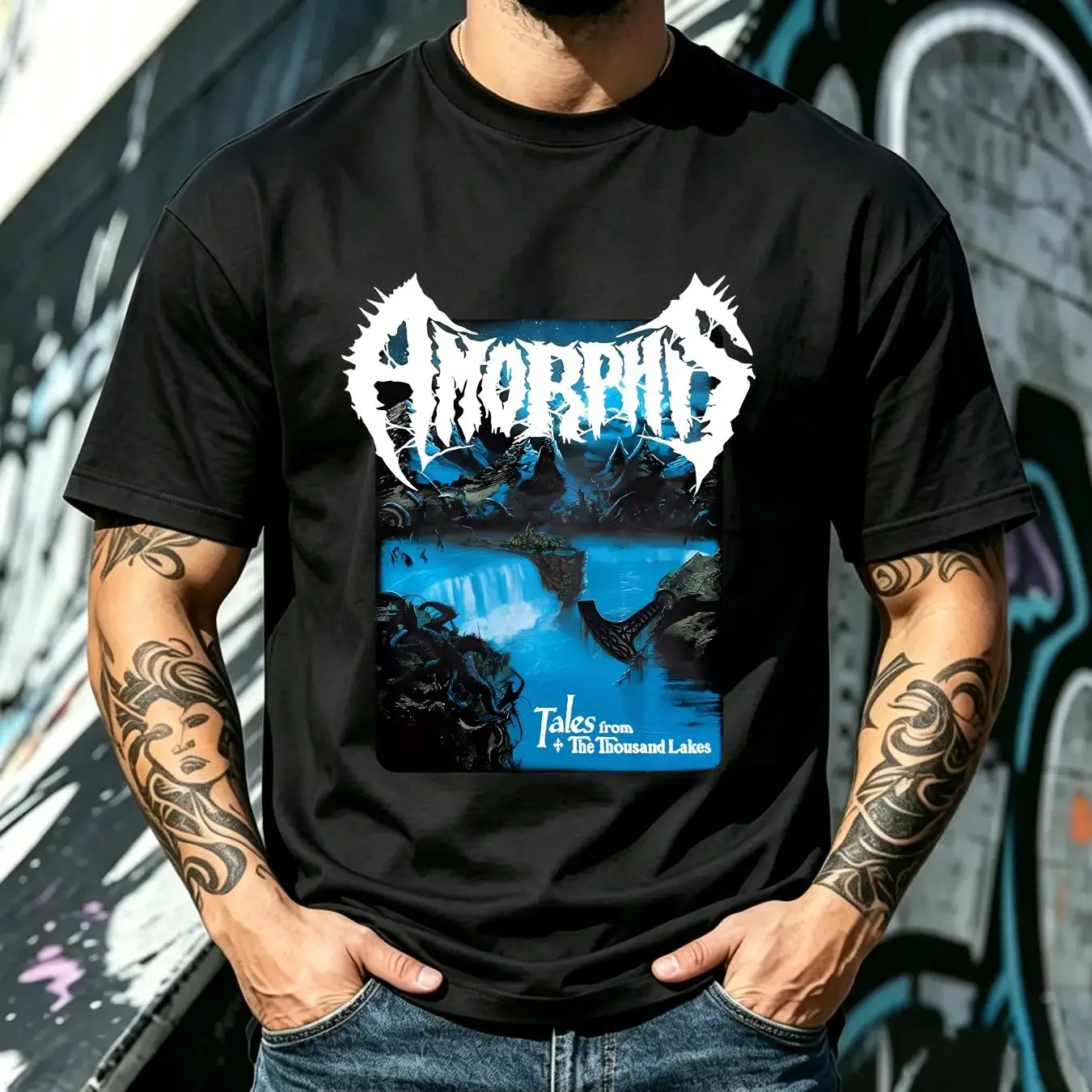 washed T Shirt Amorphis Tales From the Thousand Lakes Band S to 5XL S4800 long or short sleeves vintage Washed Breathable