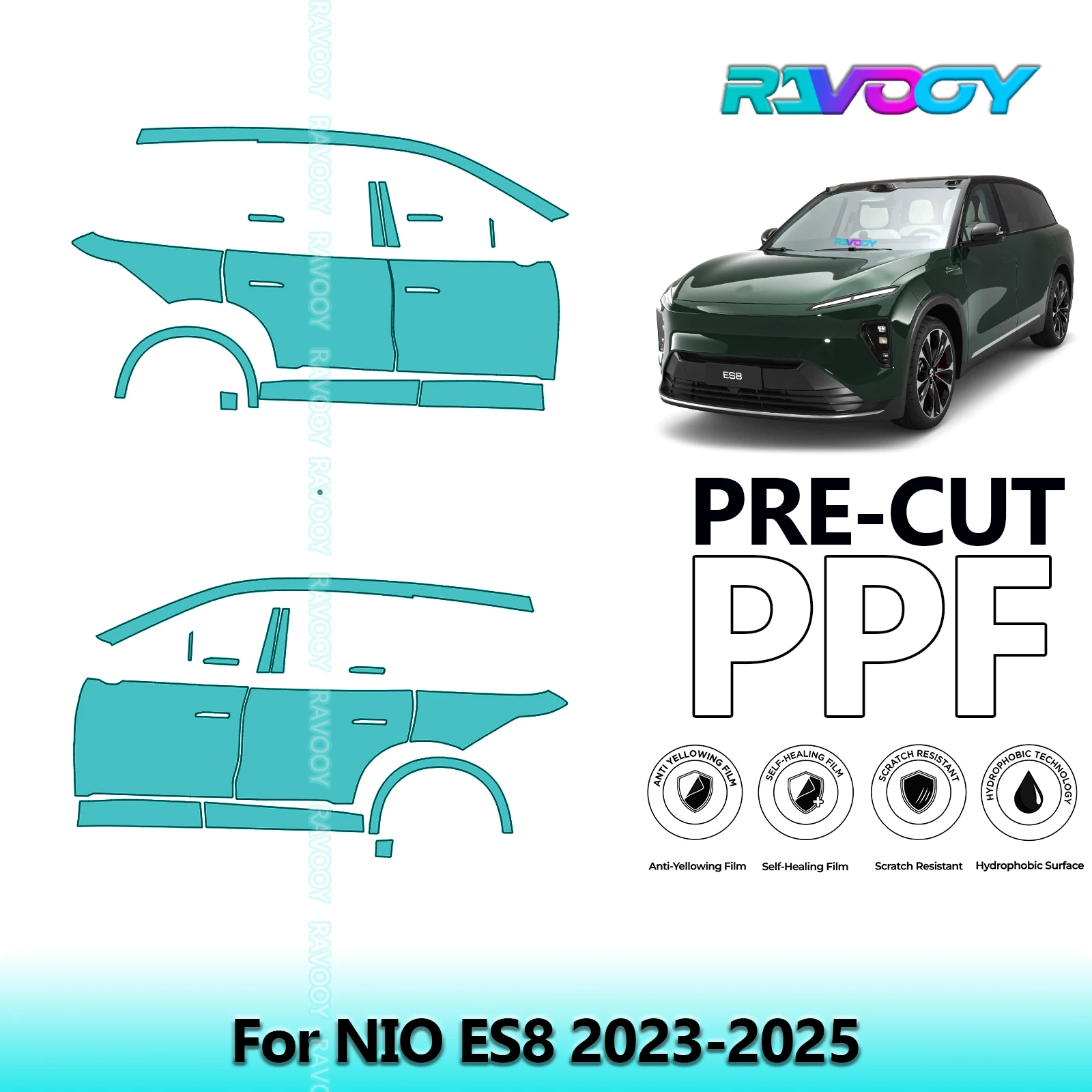 

For NIO ES8 2023-2025 8.5mil Clear Matte Pre-Cut PPF Door & A/B Pillar Kit TPU Paint Protection Film Set