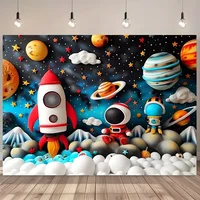 Fondos de planeta espacial exterior de astronauta de dibujos animados para fotografía, decoración de fiesta de cumpleaños para niños, telón de fondo para Baby Shower, accesorios para fotomatón