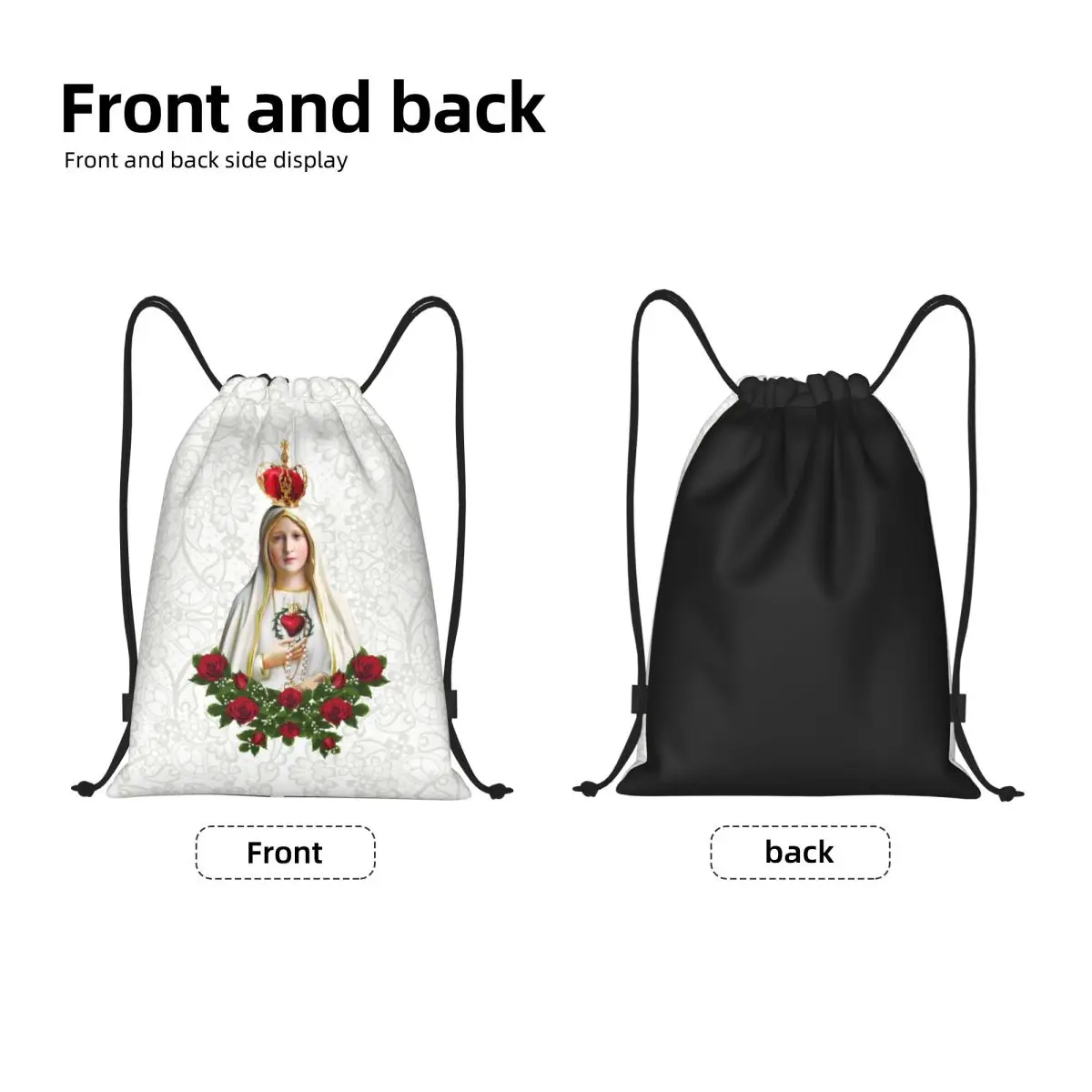 Custom Our Lady Of Fatima Virgin Mary Drawstring Backpack Bags Lightweight Portugal Rosary Sports Sackpack Sacks for Traveling