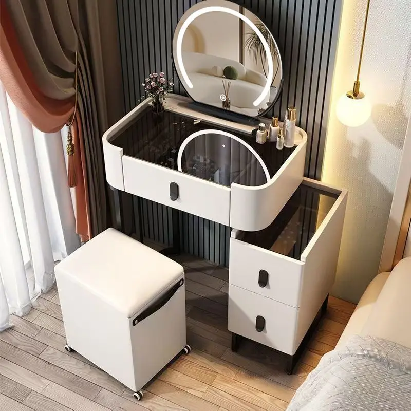 

Furniture Makeup Dressing Table Luxury Standing Jewelry Box Mirror Corner Vanity Makeup Desk with Drawers Make Up Station Tables