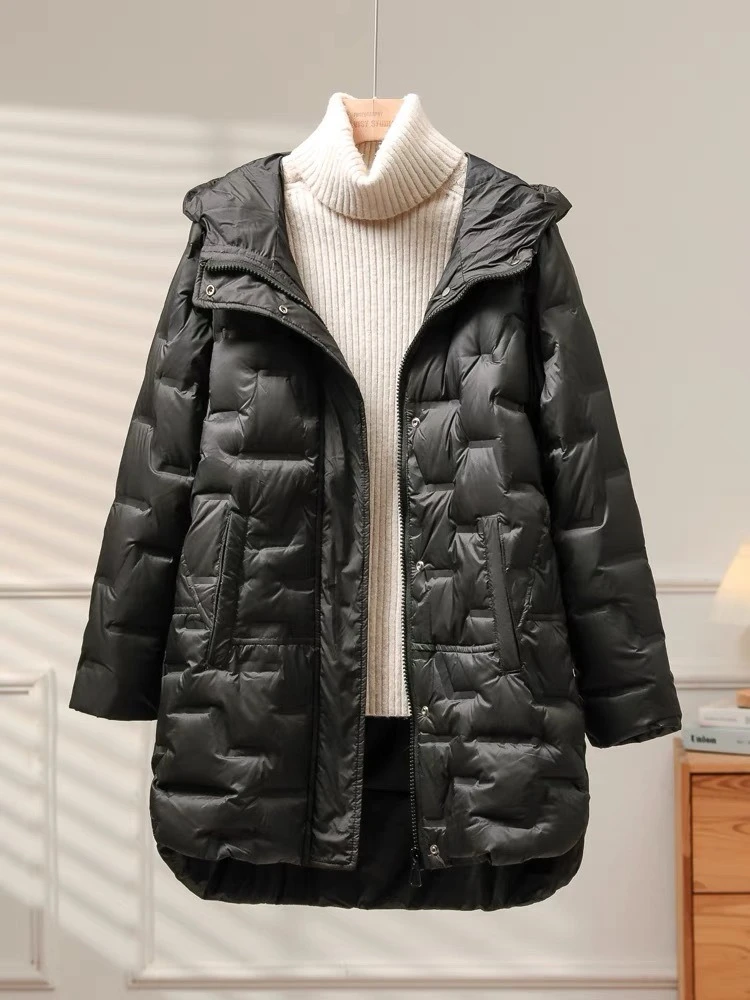 Autunno Inverno Piumino 2025 Nuovo di Alta Qualità Leggero Parka Donne Coreano Con Cappuccio Allentato 90% Anatra Bianca Piumino Cappotto Outwear