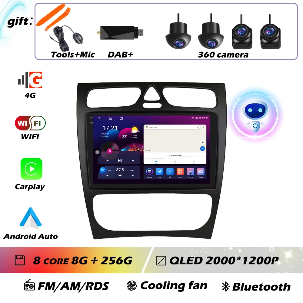 Voor Mercedes-Benz EEN W168 C W203 G W463 Vaneo Vito Viano CLK Klasse C209 Android GPS Autoradio Multimedia Video speler Carplay 4G