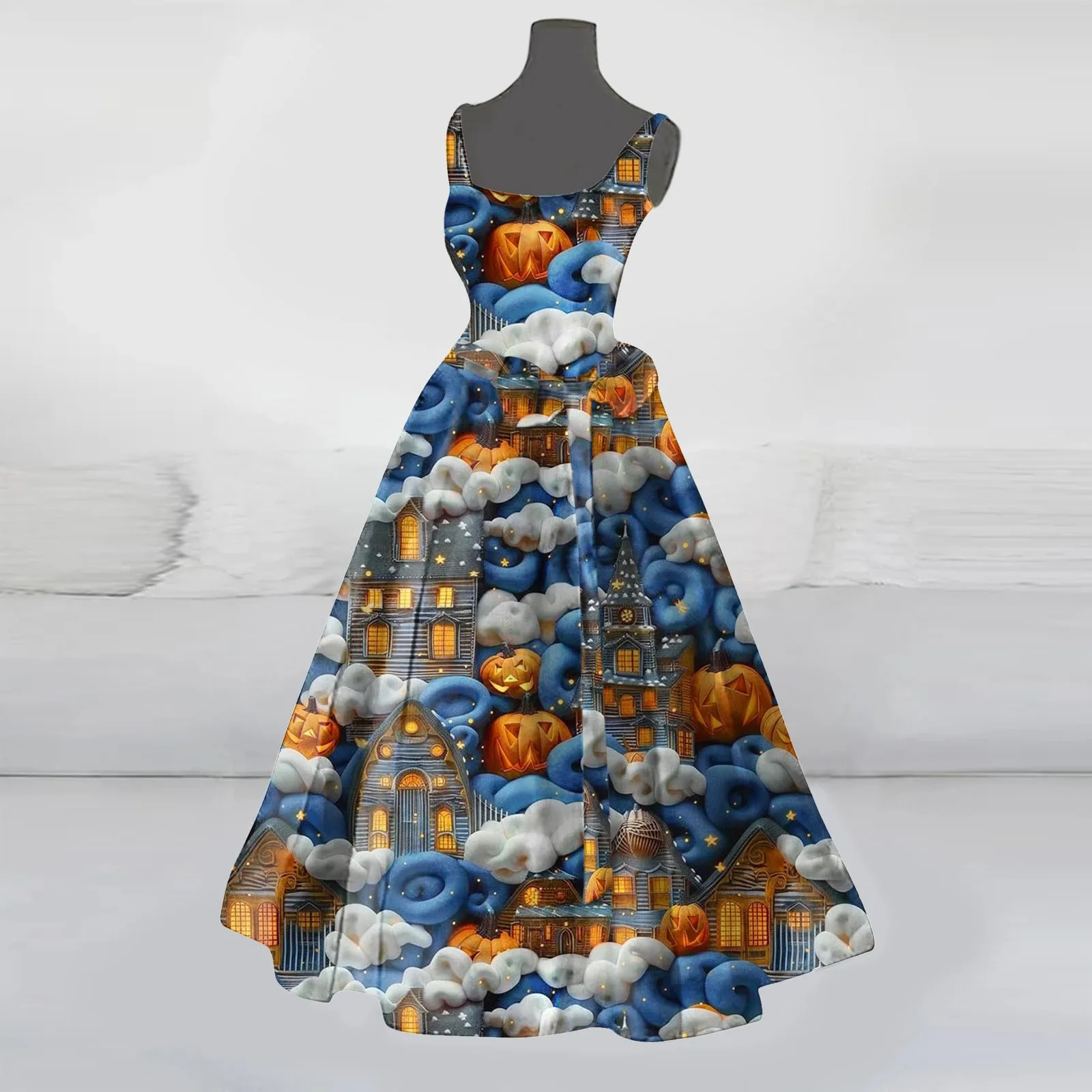 Halloween-Kostüme für Damen, ausgestelltes Kleid mit blutigem Aufdruck, lang, formelle Kleider in Übergröße für Damen, Kürbiskleid, elegante Teenager