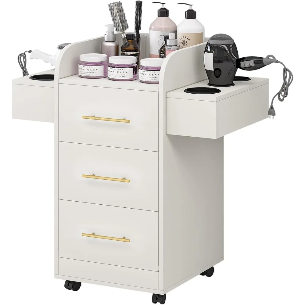 

Beauty salon station with 3 drawers, rolling station for hair stylist, hair salon station storage cabinet on wheels