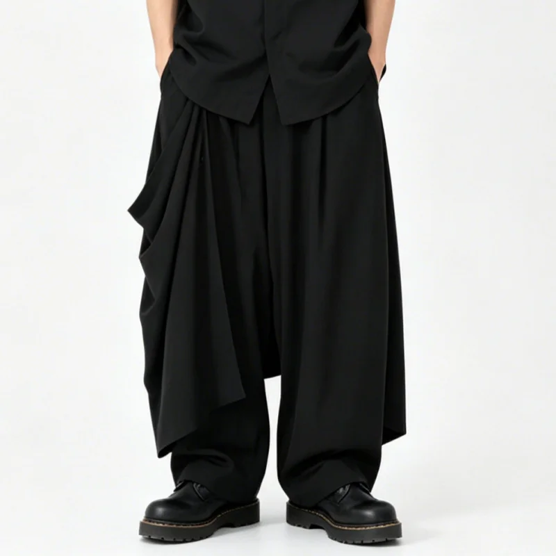

Men'S Casual Pants Japanese Dark Style Irregular Wide-Leg Pants Men'S Loose Casual Pants Trendy High-Waisted Long Pants A60