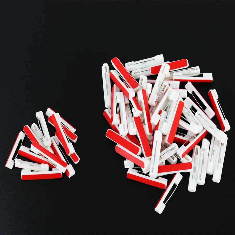 50pcs White Black Safety Brooch Pin Bar Badge with Adhesive Backing for DIY Handmade Label Id Card Name Tag Craft Material