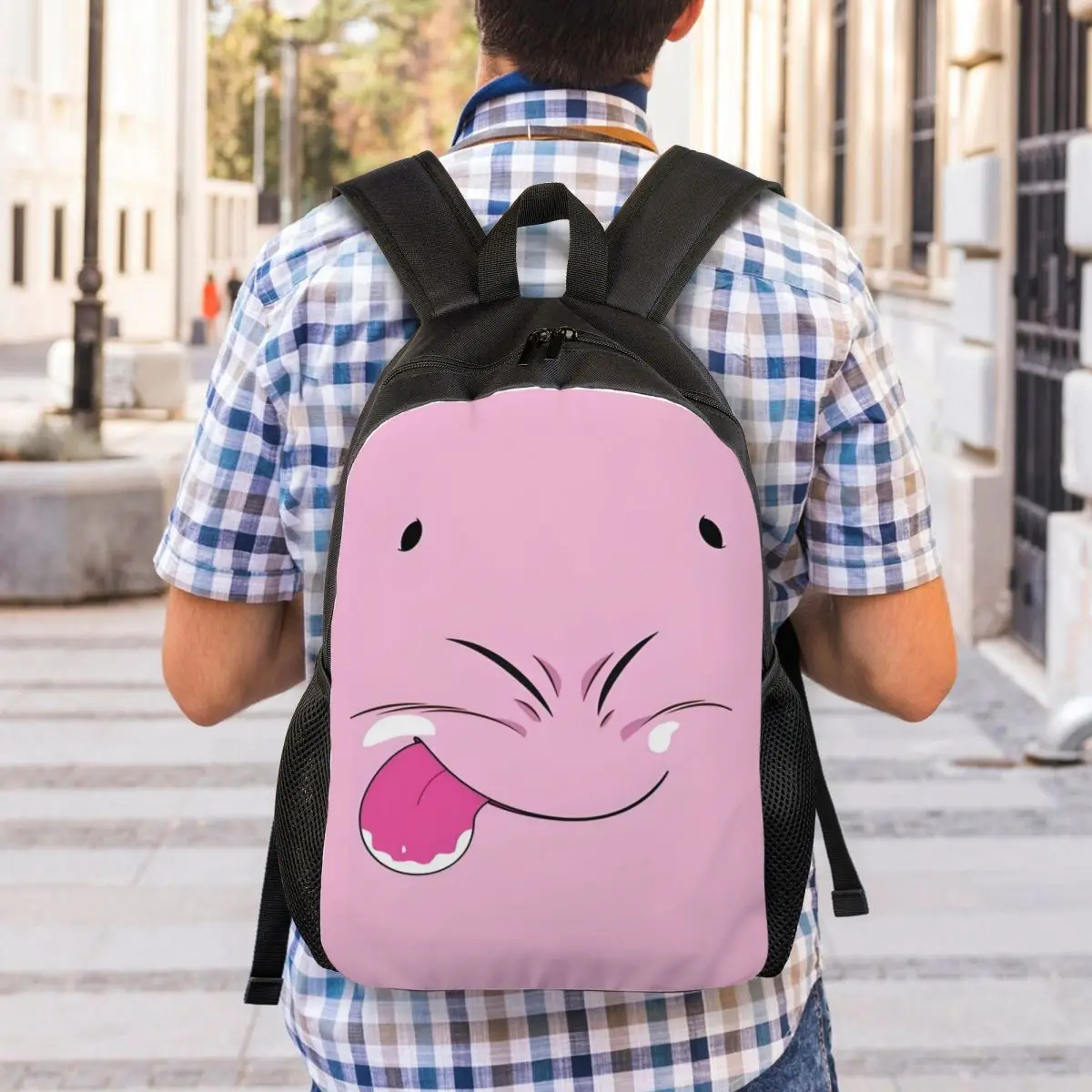 Benutzerdefinierte lustige Anime Majin Buues Rucksäcke für Damen und Herren, College-Schule, Studenten-Büchertasche, passend für 15-Zoll-Laptoptaschen