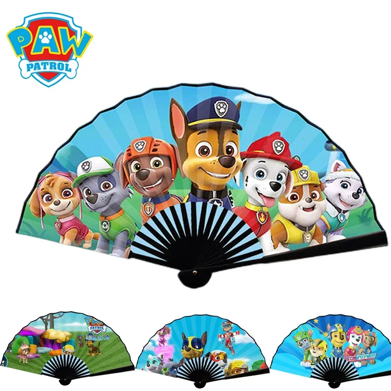 Paw Patrol Skye Marshall Chase Folding Fan Hand Wooden Bamboo Calligraphy Painting Children Anime Cartoon Cute Kids Outdoor Fan