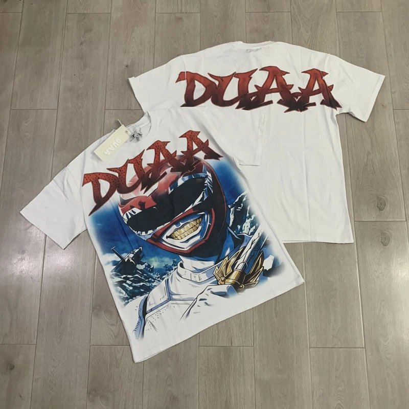 Street Anime Style Helmet Character Print Casual Round Neck T-shirt New Cotton Comfortable Duaa Short Sleeved Top
