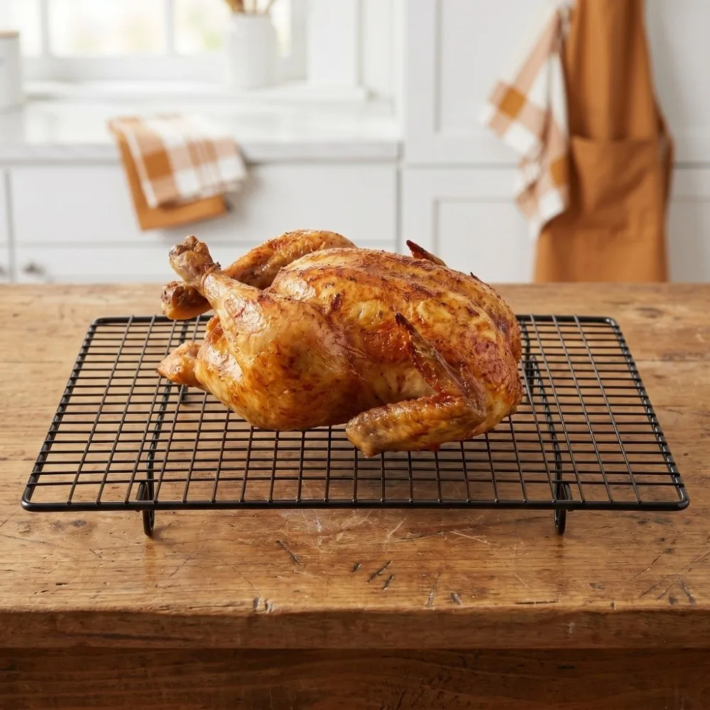 Carbon Steel Cooling Rack Non Stick Rectangular Cookie Cooling Rack Even Airflow Sturdy Wire Baking Rack