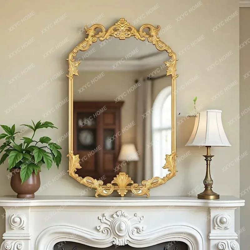 Xretro carved decorative mirror bedroom vanity makeup mirror bathroom mirror wall hanging