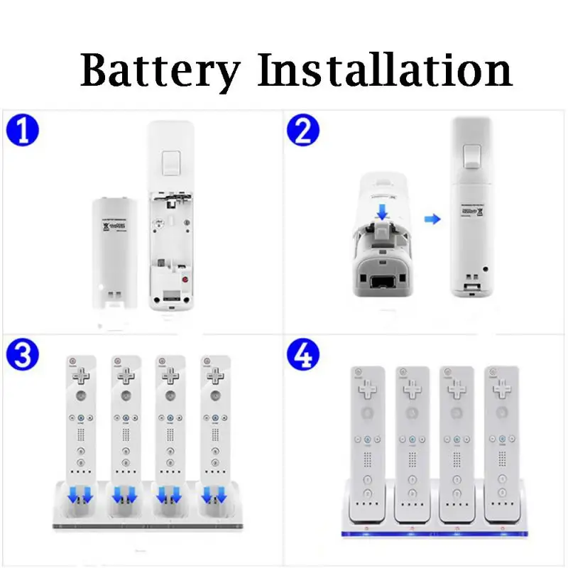 Baterías recargables de 2800mAh + cargador Quad 4, Kit de estación de acoplamiento para Nintendo Wii, mando a distancia Wii, cargador blanco