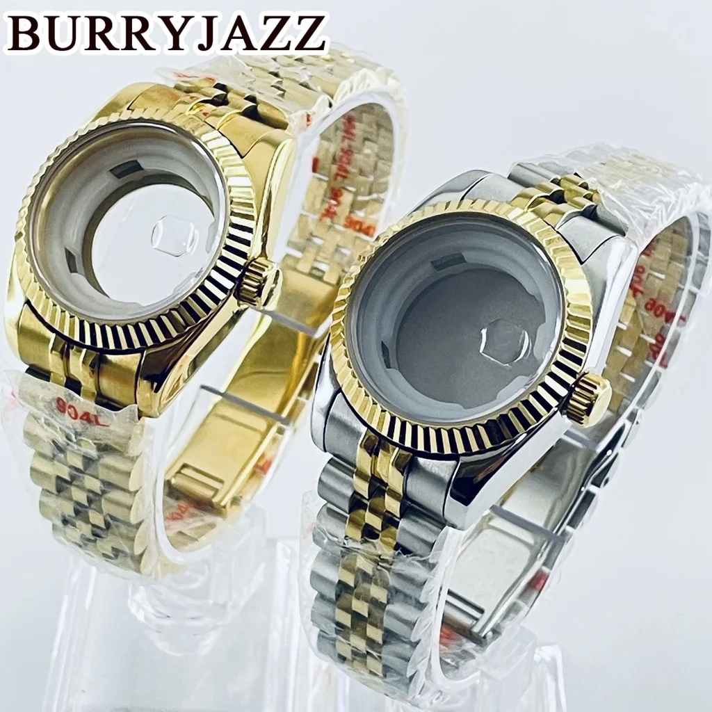 BURRYJAZZ 31mm NH05 NH06 Watch Case Gold Stainless Steel Case With Sapphire Crysta Waterproof