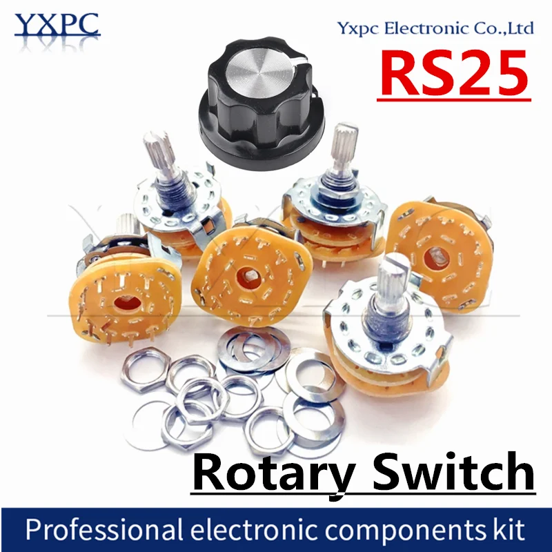 1pcs RS25 Band switch 1P11T 2P4T 2P5T 2P6T 3P3T 3P4T 4P3T Mount Rotary Switch Selector Band Pole Position Knob Switchs MF-A03