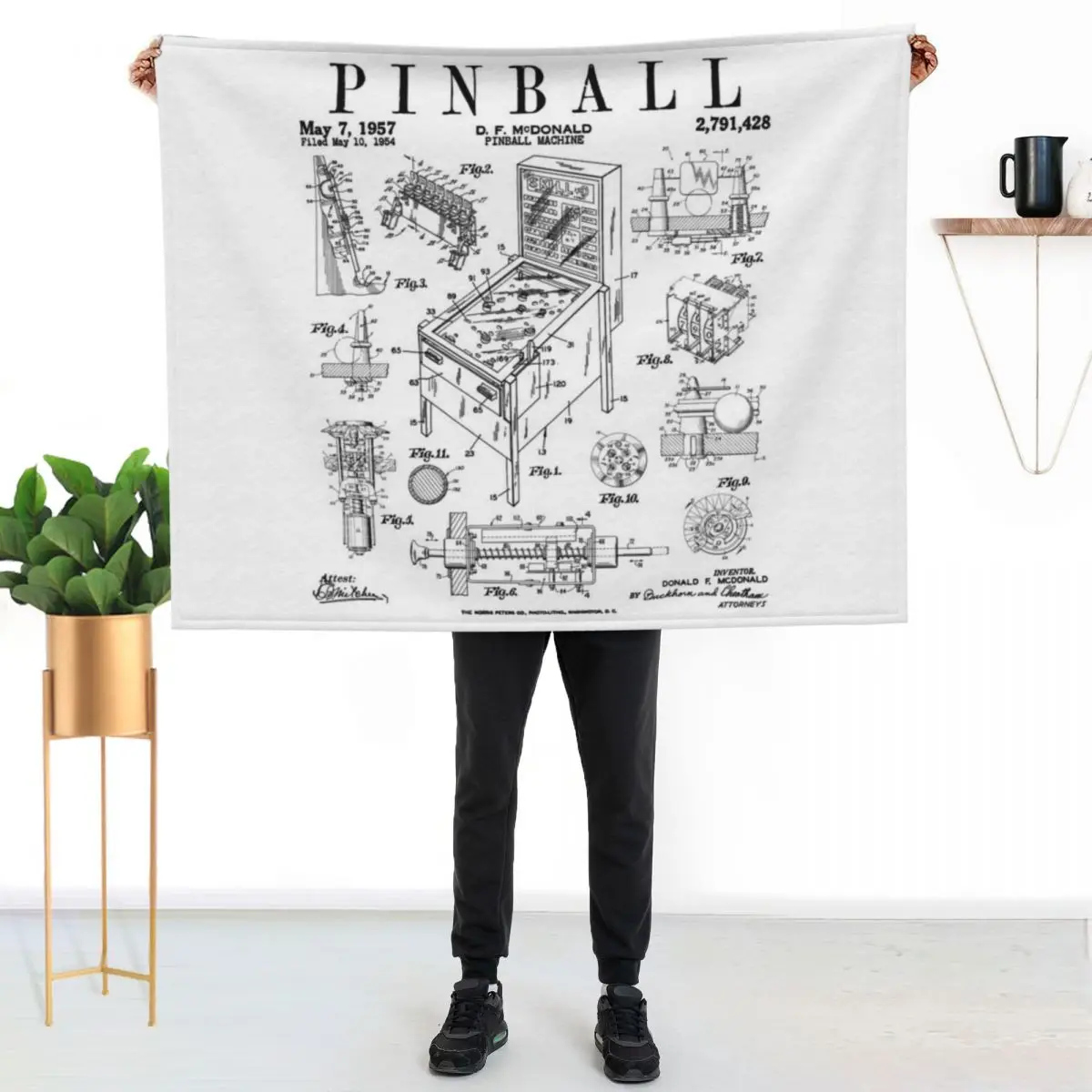 Pinball Arcade Gaming Machine Vintage Gamer Patent Print Throw Blanket blankets and throws sofa bed Soft Giant Sofa Blankets