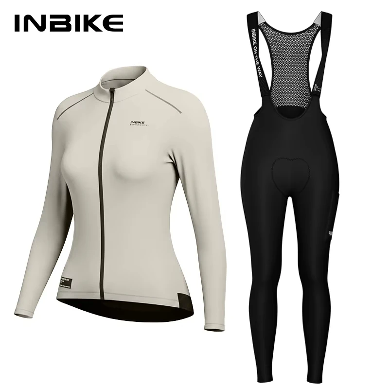 INBIKE Set di pantaloni da ciclismo con bretelle e fodera in pile per donna, abbigliamento termico invernale antivento per MTB, tuta da ciclismo su strada con proprietà di assorbimento dell'umidità.