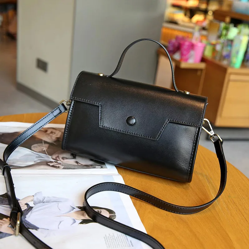 Versatile Female Genuine Leather Square Messenger Bags Vegetable Tanned Leather Women Shoulder Bag Flap Pocket Lady Handbag New