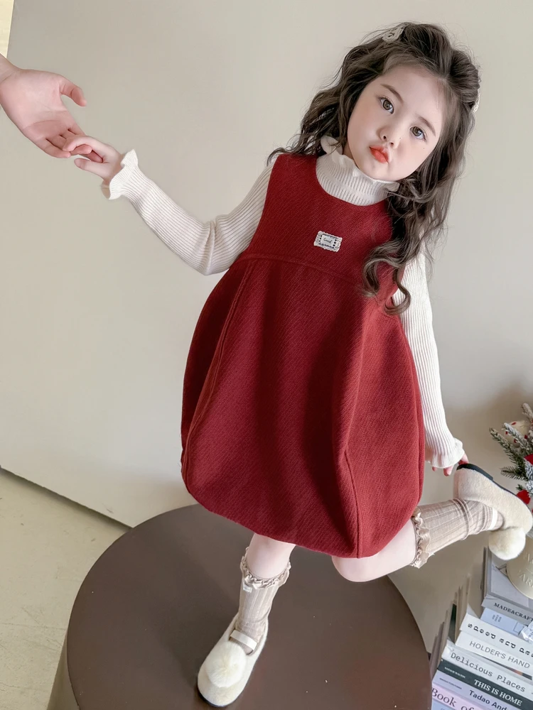 

Thiened Two-Piece Set for Girls Faionable Autumn Winter Outfit Girls Dr And Jaet Combo Pure Color Sli Children's...