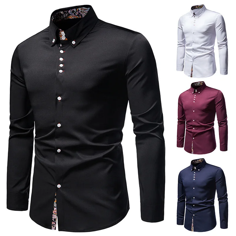 Chemise d'affaires décontractée pour hommes, chemise formelle à fleurs, chemise à imprimé cachemire coupe cintrée, chemise boutonnée à manches longues