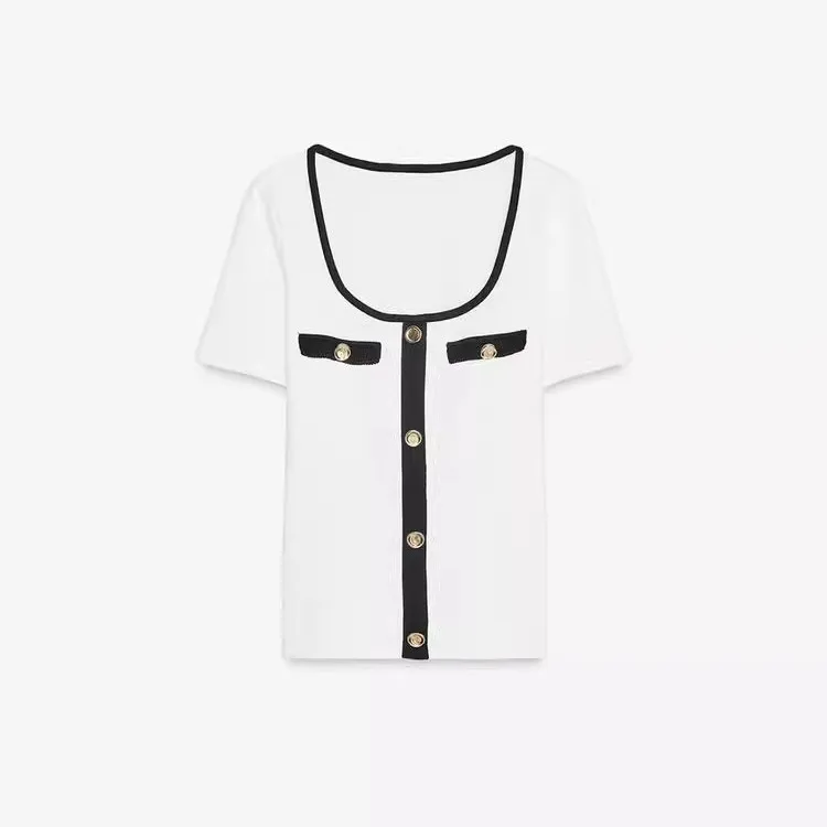 

Женский топ из тонкого полиэфирного волокна с металлической застежкой, цветной, с эффектом блока цвета, приталенный, классический крой, стандартный размер