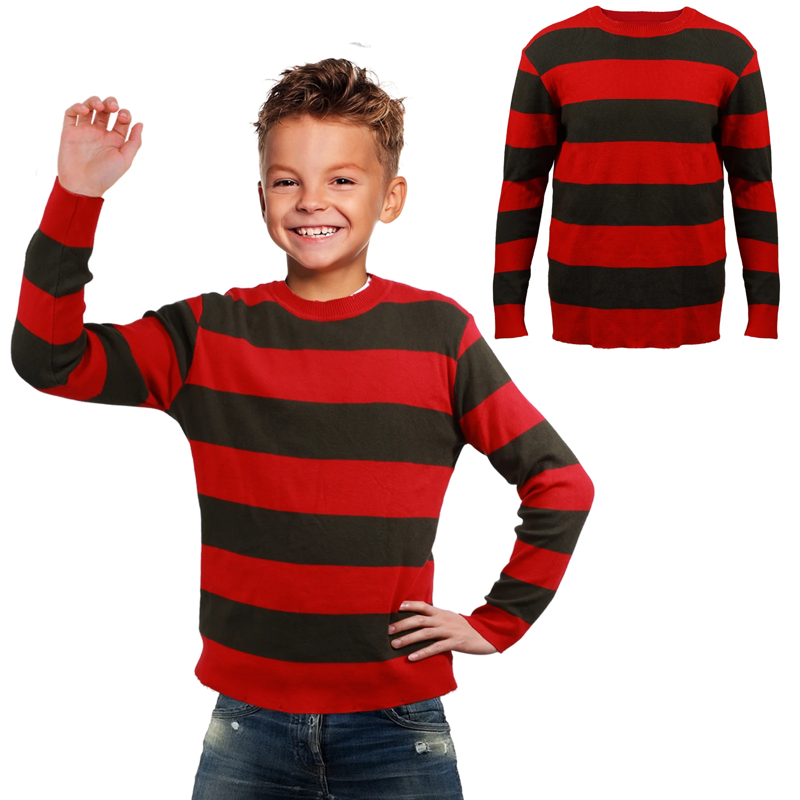 

Halloween Killer Costume Kids Sweater Killer Striped Jumper Freddy Krueger Halloween Cosplay Outfit 3-14 Years