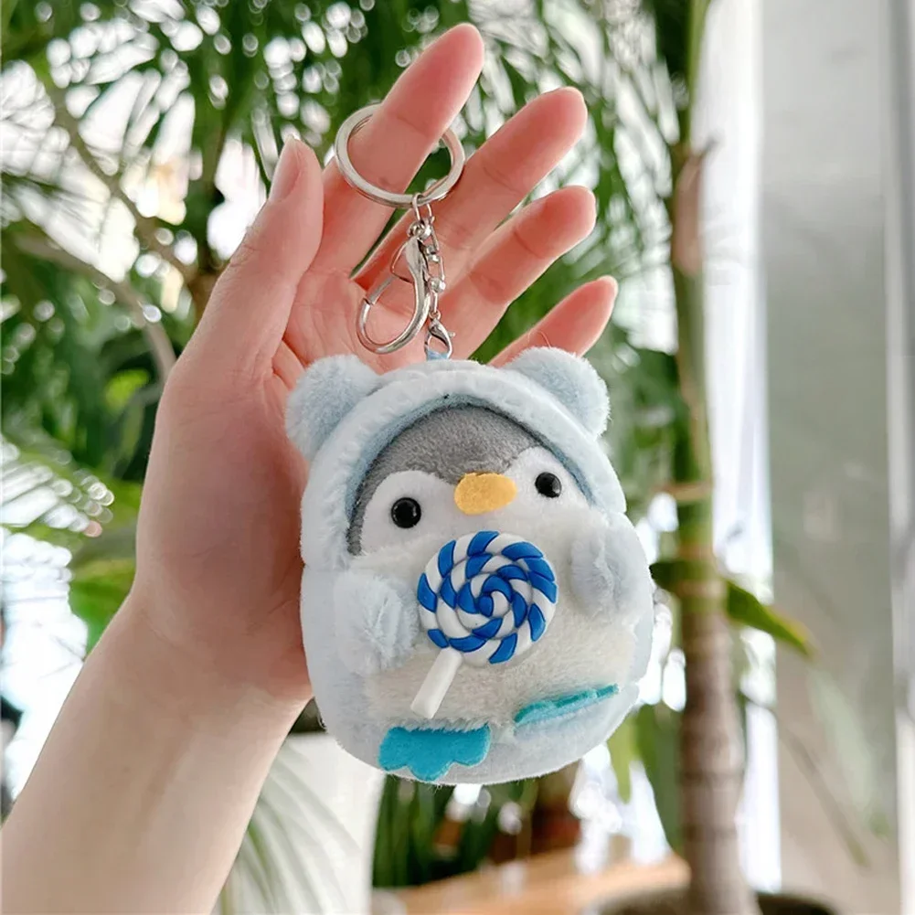 Bonito pirulito pinguim chaveiros dos desenhos animados sorvete de pelúcia pinguim pingente chaveiro saco acessórios kawaii boneca de pelúcia chaveiro