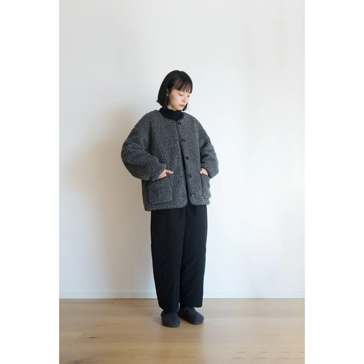 

Charcoal Lamb Fur Collar Classic ket Coat Winter Wheat Wheat Woolen Women's Faion Straight Cut Thiened Long Sve