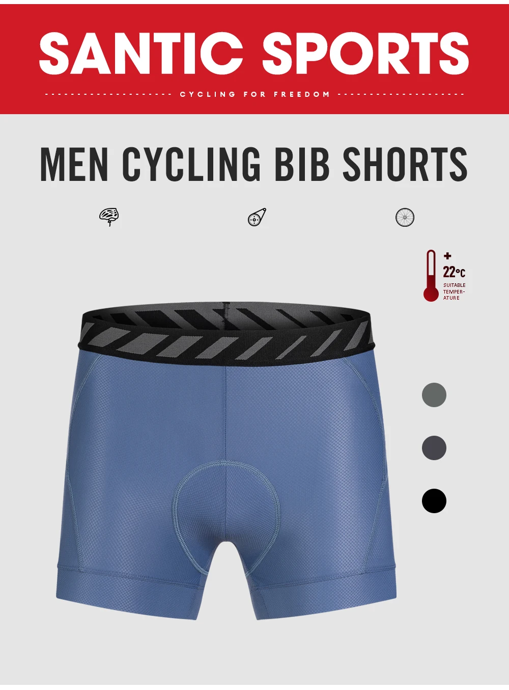 Santic Herren-Radhose, atmungsaktiv und schnell trocknend, Fahrradunterwäsche, stoßdämpfende Kissen-Radhose für 4 Stunden – Detail 1