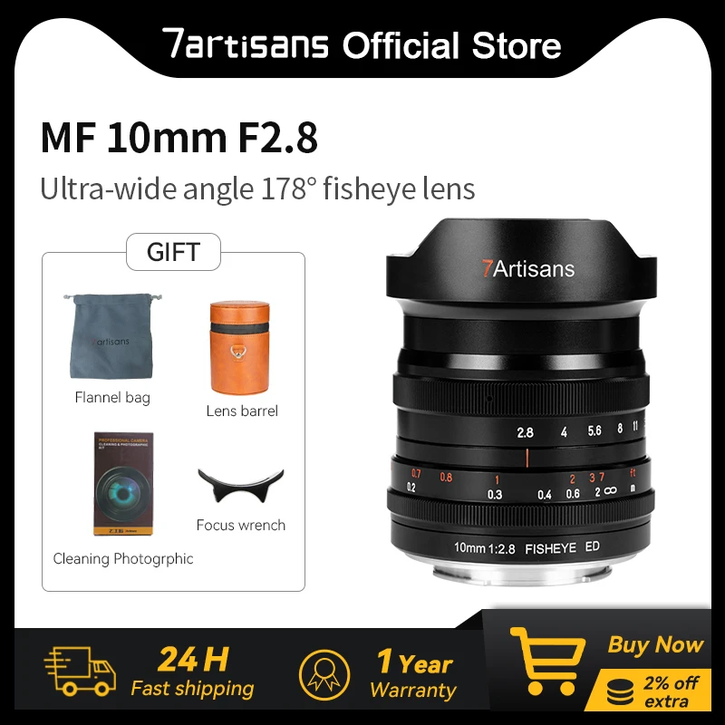 7artisans 10mm F2.8 Full Frame MF Wide Angle Fisheye Lens For Sony E A7S A7R Canon RF Nikon Z Fujifx Panasonic Sigma L Leica L