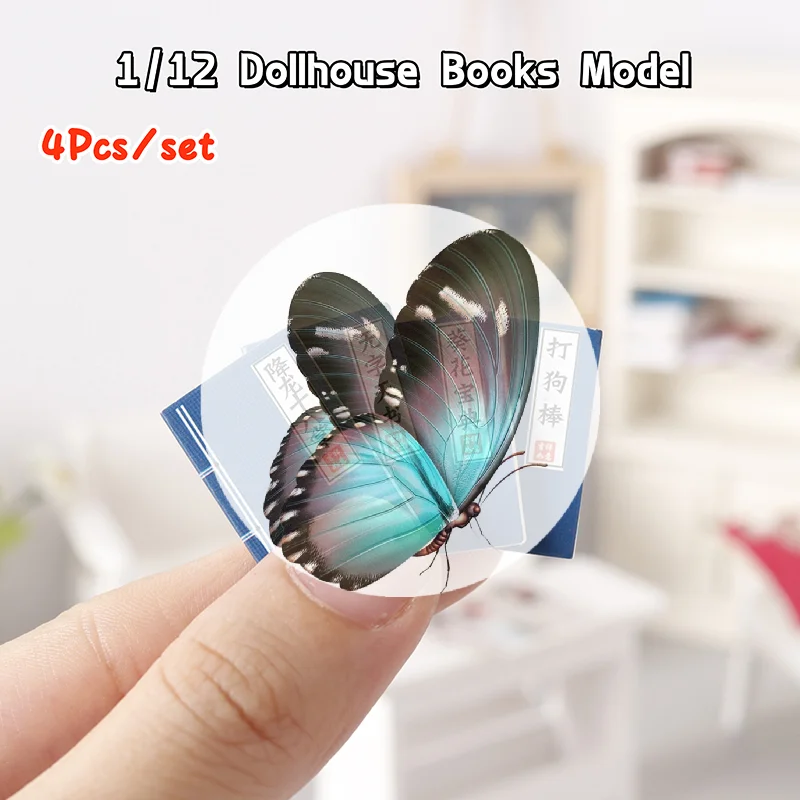 4Pcs/set 1:12 Dollhouse Miniature Books Model Dollhouse Study Room Decoration Toys Micro Scene Ornaments Photo Props