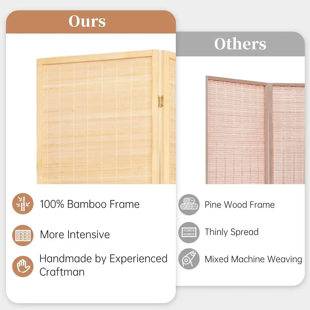 Portable 4-Panel Bamboo Room Divider, 67 Tall, Handcrafted Folding Privacy Screens for Multipurpose Use