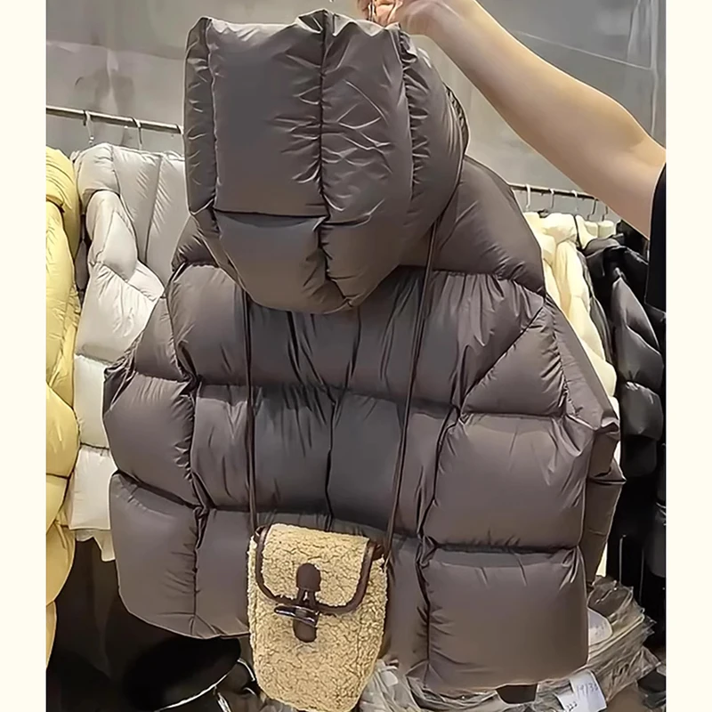 Kurze Kapuze Parkas Mäntel Verdicken Warme Daunen Baumwolle Jacke frauen 2025, Winter Neue Mode Chic Top Lose Brot Oberbekleidung weibliche